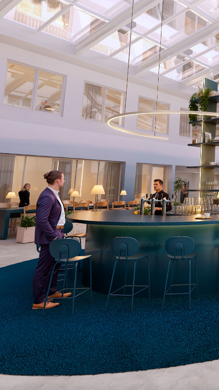 Vue panoramique de l'atrium au rez-de-chaussée